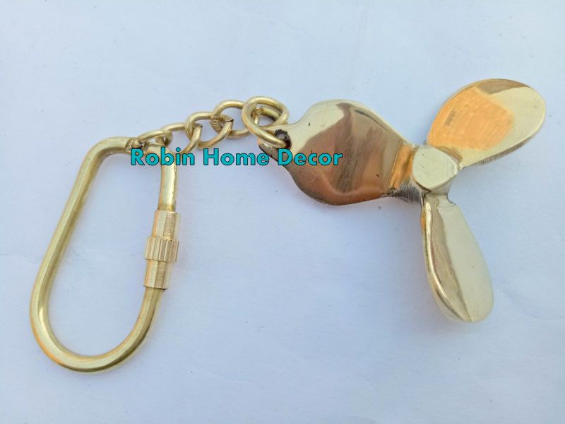 Vintage Antique Brass Propeller Key chain Key ring Nautical Sailor Maritime